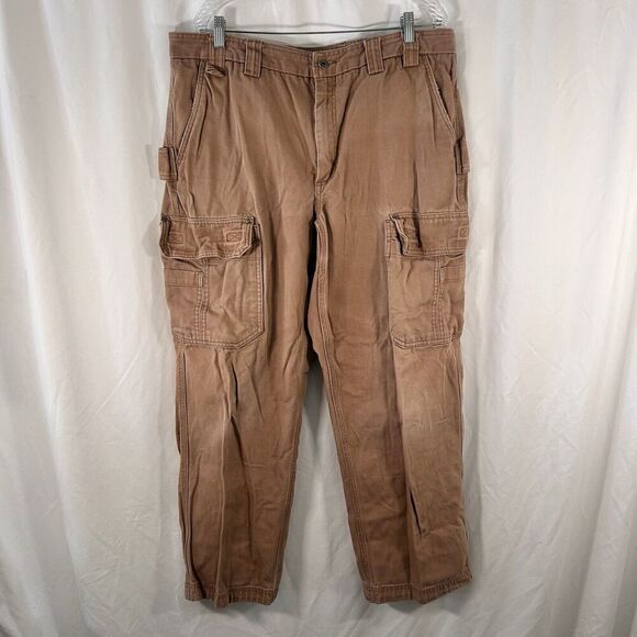 Duluth Cargo Pants Men's 40x32 Brown Canvas Button Zip 100% Cotton - Picture 1 of 13